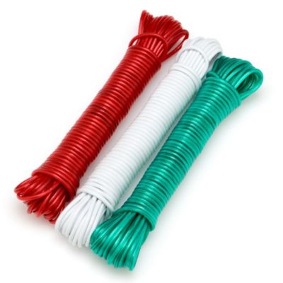 Lot de 3 fils d etendage a linge 10 m plastifies avec armature metallique et tendeurs longueur totale 30 m