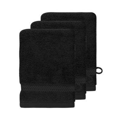 Lot de 3 gants de toilette 550 g/m² Noir 16x22 cm LUXURY