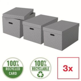 Lot de 3 grandes boîtes en carton élégantes Home L - Gris