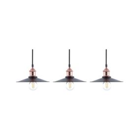 Lot de 3 lampes suspensions noires et cuivrées SWIFT S