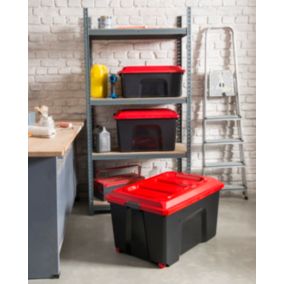 Lot de 3 malles de rangement 75L Locker noir et rouge avec couvercles