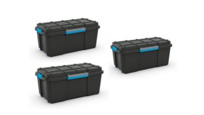 Lot de 3 malles de rangement 80L noires avec couvercles, Scuba