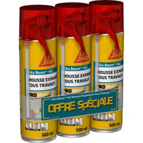 Lot de 3 mousses polyuréthanes expansives tous travaux Sika Boom 142 - 500ml