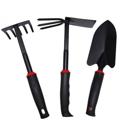 Lot de 3 outils de jardinage à main en acier inoxydable - Noir - Linxor