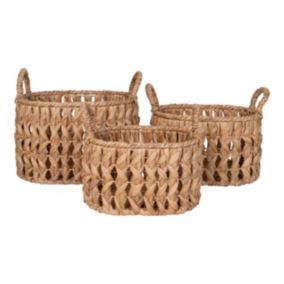 Lot de 3 Paniers Décoratifs de Rangement Balerma, Marron, Jacinthe d'Eau, 36x46x30 cm, EPIKASA