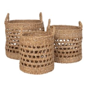 Lot de 3 Paniers Décoratifs de Rangement Balok, Marron, Herbe de Mer, 36x36x30 cm, EPIKASA