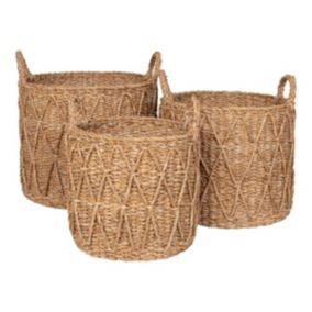 Lot de 3 Paniers Décoratifs de Rangement Krabi, Marron, Herbe de Mer, 36x36x30 cm, EPIKASA