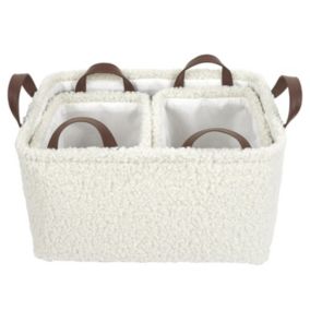 Lot de 3 paniers de rangement en bouclette - Blanc