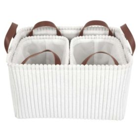 Lot de 3 paniers de rangement en tissu côtelé - Blanc