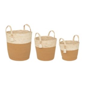 Lot de 3 paniers de rangement ronds avec poignées Rivi blanc