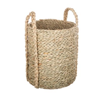 Lot de 3 paniers de rangement ronds et opaques avec poignées, fibres naturelles