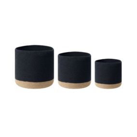 Lot de 3 paniers en coton noir et beige BASIMA