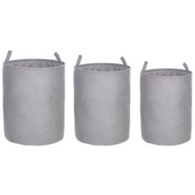 Lot de 3 paniers en tissu polyester gris ARCHA