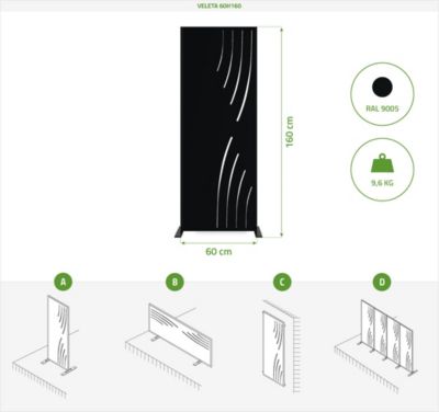 Lot de 3 panneaux décoratifs VELETA Noir H.160cm motifs côté droit
