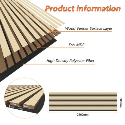Lot de 3 Panneaux Muraux Décoratifs Acoustiques Bois MDF 240x60cm chêne naturel  AntiBruit, Facile à Poser