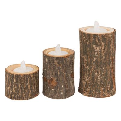 Lot de 3 photophores h.5 - 7 - 11cm bois - feeric lights & christmas