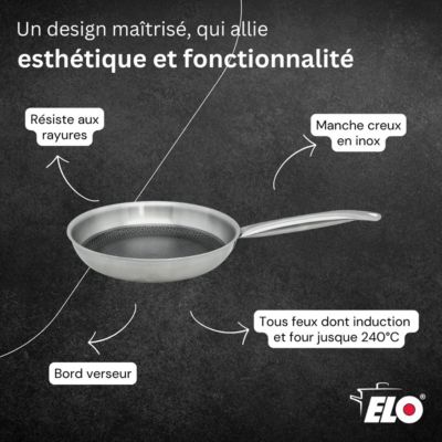 Lot de 3 Poêles 24/28/32cm et 1 Faitout 12cm Elo Relief Solution