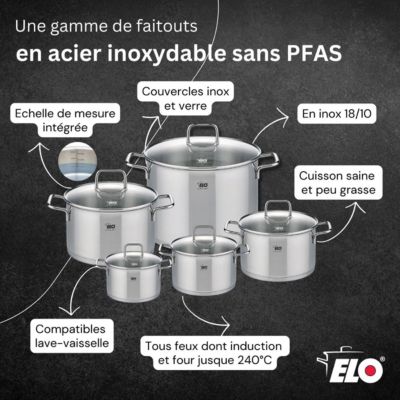 Lot de 3 Poêles 24/28/32cm et 1 Faitout 12cm Elo Relief Solution