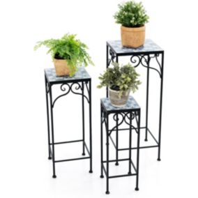 Lot de 3 Porte-Plantes en Métal Support Pot de Fleurs Empilable