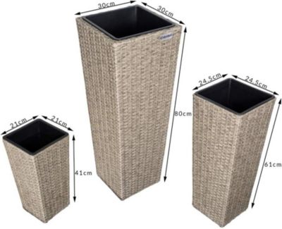 Lot de 3 Pots de Fleurs Polyrotin Couleur Ivoire - Cache-Pot - Evacuation Eau - Bac Fleurs Jardin - Exterieur Interieur