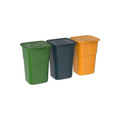 Lot de 3 Poubelles de tri Jaune/bleu/Vert 39 x 36 x 54 cm avec Couvercle Capacité 3 X 50L DEA HOME