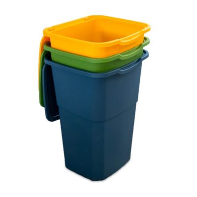 Lot de 3 Poubelles de tri Jaune/bleu/Vert 39 x 36 x 54 cm avec Couvercle Capacité 3 X 50L DEA HOME