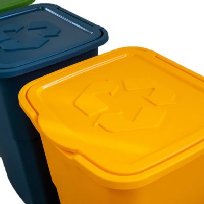 Lot De 3 Poubelles 50L Avec Couvercles Colorés - Tri Sélectif Intérieur/extérieur - 56x36x36cm