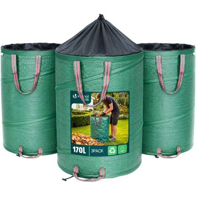 Lot de 3 Sac de Jardin Pop up 170L en Polyéthylène avec Poignées VOUNOT