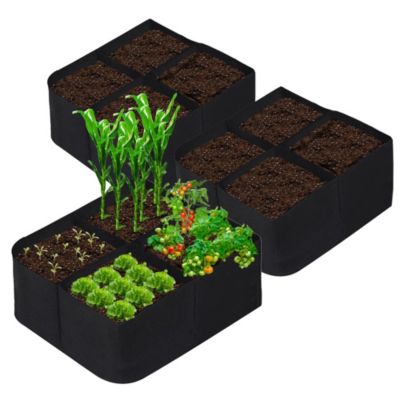 Lot de 3 sacs de culture respirants 60 x 60 x 30 cm, carrés potagers surélevés en tissu à 4 compartiments pour légumes et fleurs