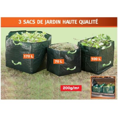 Lot de 3 sacs de jardin pliables avec poignées 70 L, 100 L et 170 L