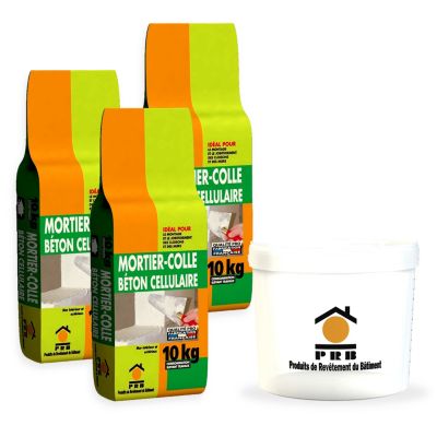 Lot de 3 sacs Mortier-Colle Béton Cellulaire 10 kg avec seau doseur inclus