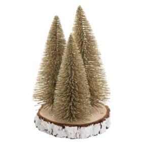 Lot de 3 Sapins de Noël Déco "Rondin" 20cm Or