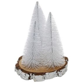 Lot de 3 Sapins sur Rondin "Polaire" 20cm Blanc