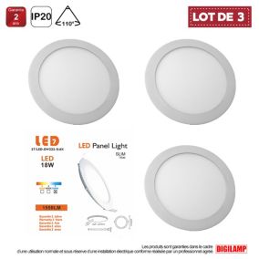 Lot de 3 Spot Encastrable Led Downlight Panel Extra plat 18w Blanc Froid 6000k