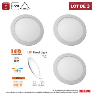 Lot De 3 Spots Encastrables LED Panel Extra-plat - 18W - Blanc Froid 6000K - Neuf
