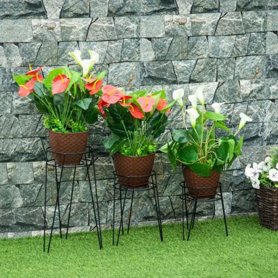 Lot de 3 supports de plantes en acier noir