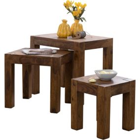 Lot de 3 Table Basse en Bois Massif  - Tables Gigognes Moderne - Meuble de Salon