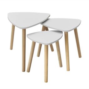 Lot de 3 Tables Basses Design Moderne Blanc Table Petite + Grande + Moyenne Salon Chambre