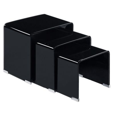 Lot de 3 tables basses gigogne en verre trempé noir - ICE