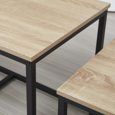 Lot de 3 tables basses gigognes CALVI / Décor Chêne blanchi et Piètement métal noir