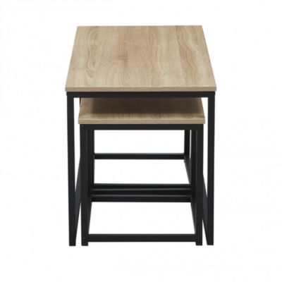 Lot de 3 tables basses gigognes CALVI / Décor Chêne blanchi et Piètement métal noir