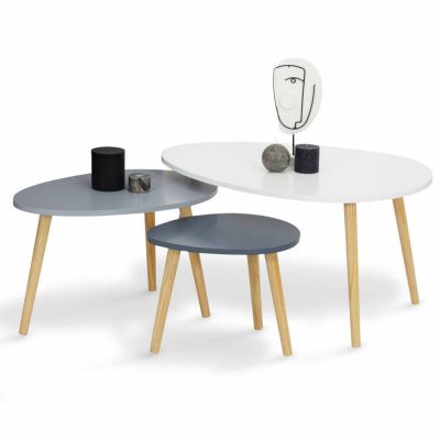Lot de 3 tables basses gigognes GAIA laquées blanc gris scandinave