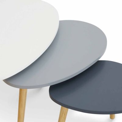 Lot de 3 tables basses gigognes GAIA laquées blanc gris scandinave