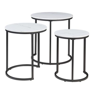 Lot de 3 tables basses gigognes Ulricehamn noir effet marbre blanc en.casa