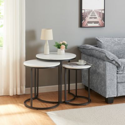 Lot de 3 tables basses gigognes Ulricehamn noir effet marbre blanc en.casa