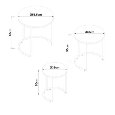 Lot de 3 tables basses gigognes Ulricehamn noir effet marbre blanc en.casa