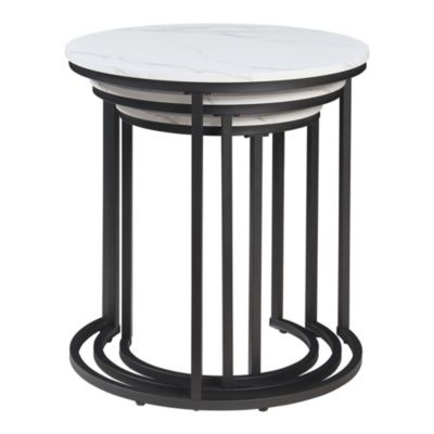 Lot de 3 tables basses gigognes Ulricehamn noir effet marbre blanc en.casa