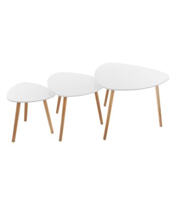 Lot de 3 tables à café gigogne en Bois blanc et pieds bois naturel