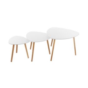 Lot de 3 tables à café gigogne en Bois blanc et pieds bois naturel