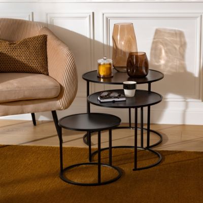 Lot de 3 tables d'appoint Noan noir L54/45/35cm - Atmosphera